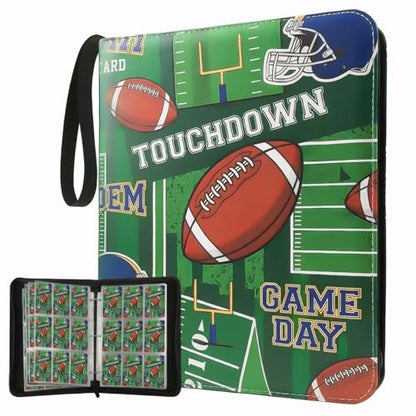Trading Card Binder 9 Pocket, TouchDown Football Card Binder Holds 900 Cards with 50 Removable Sleeves, Waterproof PU Leather with Zipper Card Collector Album Book Compatible with TCG Cards - color: TouchDown Football