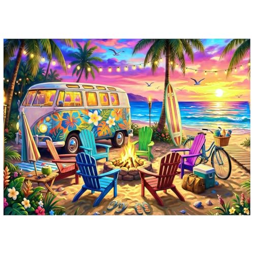 Sunset Beach Camp Puzzles for Adults 1000 Pieces,Challenging Jigsaw Puzzles for Adults 1000 Pieces,Difficult Impossible Puzzle for Family Game Night,Recycled Paper Jigsaw Puzzle,Gifts for Boys Girls - color: Sunset Beach Camp