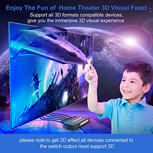 HDMI 2.0 Switch 5 Port 4K@60Hz Auto-Switching – 5 in 1 Out with Remote, HDR10, 3D, Ultra HD for PS5/Xbox/PC/Fire TV, Zero Delay