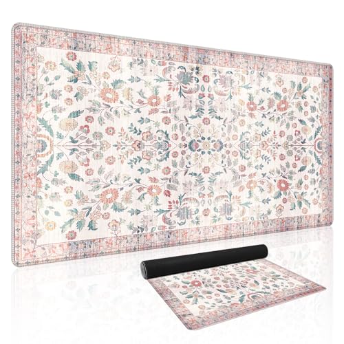 Baziabbo Pink Desk Mat,XXL Extended Large Mouse Pad,Gaming Mousepad with Stitched Edge,Non-Slip Rubber Base Keyboard Desk Pad for Home Office Study Game (Pink Floral-A) - color: Pink Floral-A