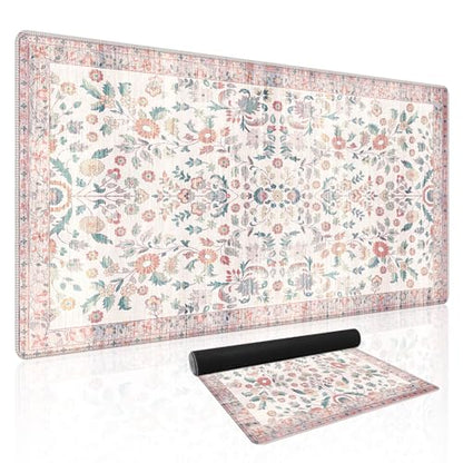 Baziabbo Pink Desk Mat,XXL Extended Large Mouse Pad,Gaming Mousepad with Stitched Edge,Non-Slip Rubber Base Keyboard Desk Pad for Home Office Study Game (Pink Floral-A) - color: Pink Floral-A