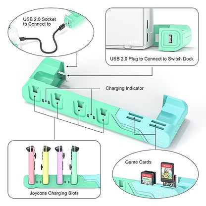 Switch Controller Charging Dock - Animal Crossing & Switch OLED Model Joycons, Charges up to 6 Joycons with Game Card Storage Stand - color: Animal Crossing Edition