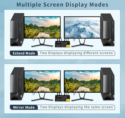 DP HDMI KVM Switch 2 Monitors 2 Computers Display Port | 8K@60HZ, USB3.0 with 1 USB C, DP and HDMI KVM Switches - size: 2 PC 2 Monitor-8K Yell