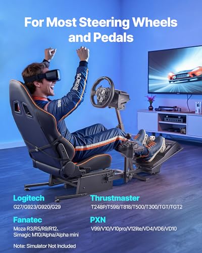 VEVOR Racing Wheel Stand, Heavy-Duty Simulator Cockpit Steering Wheel Stand, Fit Logitech G25, G27, G29, G920, G923, Thrustmaster T300RS, TX F458, T500RS, T3PA-PRO (F1/GT) and CSR Pedals - size: Single-Track Arm Cockpit