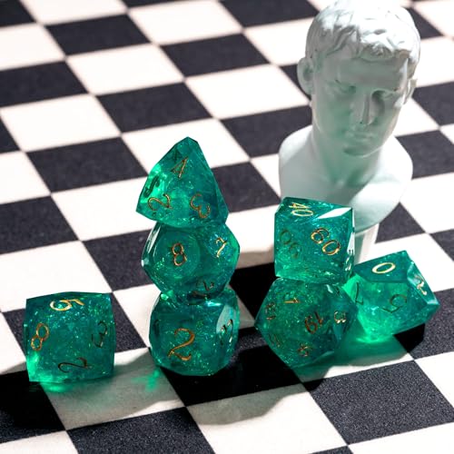7PCS DND Dice Set,Transparent Sharp Edge Dice Set D&D RPG Polyhedral Die,for Dungeons and Dragons TTRPG Games Roleplaying Games,with Gift Box(Cyan) - color: Galaxy Cyan