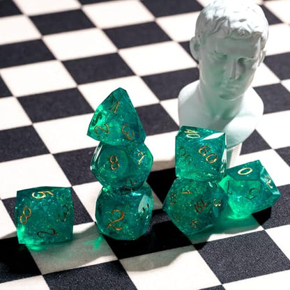 7PCS DND Dice Set,Transparent Sharp Edge Dice Set D&D RPG Polyhedral Die,for Dungeons and Dragons TTRPG Games Roleplaying Games,with Gift Box(Cyan) - color: Galaxy Cyan