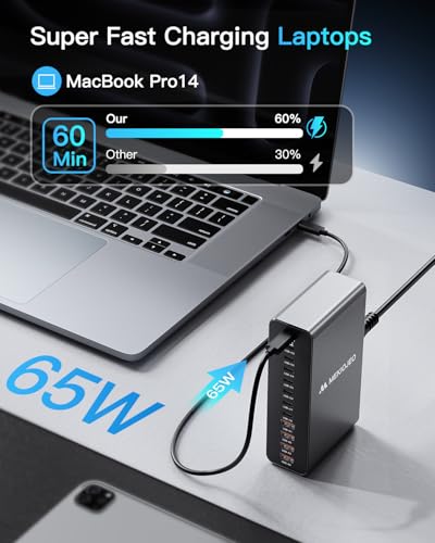 12 Ports Aluminum Alloy 380W Charging Station Fast USB C Charger Block | 65W Laptop GaN Charger for MacBook Pro/Air/iPad Pro/iPhone - color: Gray