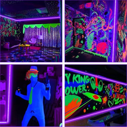 66 Foot Black Light Strip & Remote, 1200LEDs, Dimmable, 3 Lighting Modes | 12V Flexible Black Lights for Halloween, Glow Neon Party, Bedroom, Classroom, Fluorescent Decor Tapestry Poster, Indoor - size: 66FT