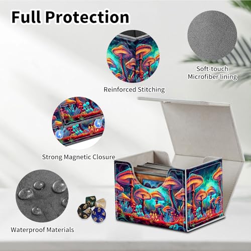 Stylish MTG Deck Box for 110+ Cards, Magnetic Commander Deck Case with Bonus Game Card Pouch, Durable Storage for TCG and Sleeved Magic Cards, Mushrooms - color: Mushrooms