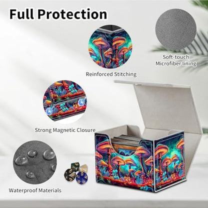 Stylish MTG Deck Box for 110+ Cards, Magnetic Commander Deck Case with Bonus Game Card Pouch, Durable Storage for TCG and Sleeved Magic Cards, Mushrooms - color: Mushrooms
