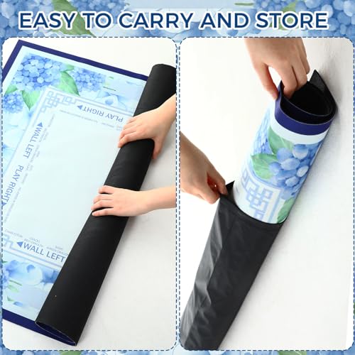 Flower Mahjong Mat with Rules 31.5" x 31.5" Non-Slip Noise Reduction Gaming Mat with Carrying Bag American Mahjong Table Cover for Poker Board Card Games Dominoes(Blue) - style: Blue
