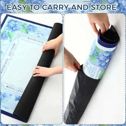 Flower Mahjong Mat with Rules 31.5" x 31.5" Non-Slip Noise Reduction Gaming Mat with Carrying Bag American Mahjong Table Cover for Poker Board Card Games Dominoes(Blue) - style: Blue