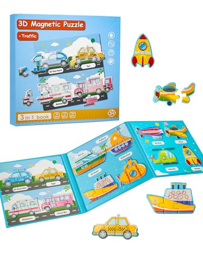 Magnetic Puzzles for Toddlers 1-3, Travel Puzzles Games for Kids Ages 1 2 3 4 5, Traffic Car Activities Toy Jigsaw Puzzles Book for Boys & Girls 3-5 2-4, Learning Magnet Gift for Road Trip (Vehicle) - style: Vehicle