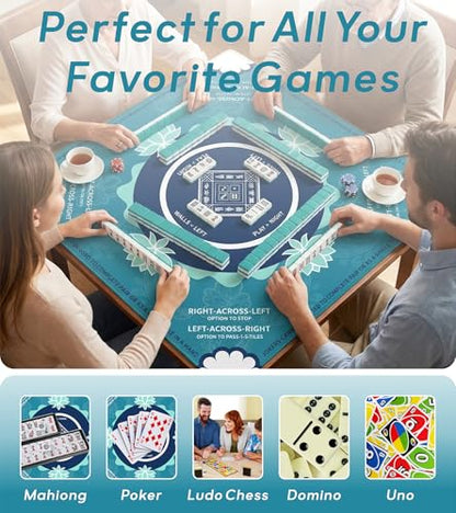 Mahjong Mat for Table, American Mahjong Mat, (Turquoise&Navy Blue) | 31.5" x 31.5",Anti-Slip, Noise-Reducing Gaming Mat for Mahjong/Poker/Board Games/Card Games/Dominoes - color: Turquoise&navy Blue