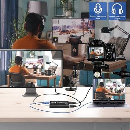 4K Capture Card Game Capture Card 1080P 60FPS for Streaming Capturadora De Video for Game Recording Live Streaming Broadcasting Supports Microphone Input and 3.5MM Headphone Output