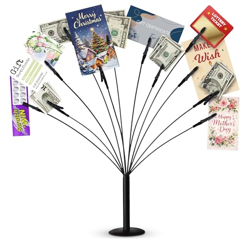 Gift Card Tree Holder to Hold Gift Cards, Lottery Tickets, Photos, Money | Lottery Ticket Holders with 12 Flexible Clips, Great for Birthday, Party, Wedding, Christmas, Metal Stand with Black Finish - color: With Clips Gift Card Tree