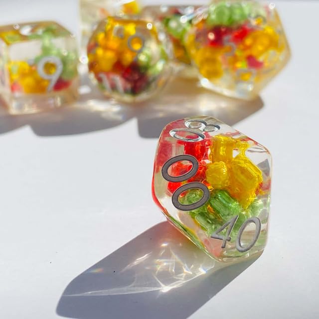 Sage’s Portal Cantrips DND Dice Set - Round Edge Resin 7-PC Polyhedral DND Dice Set for Dungeons and Dragons D&D RPG Tabletop TTRPG (Red/Yellow/Green Flowers) - color: Tri Flowers