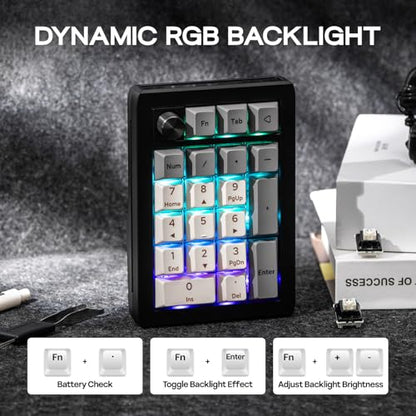 EPOMAKER EK21 VIA Gasket Number Pad w/ 1000mAh Battery, BT 5.0/2.4GHz/Wired | Hot-Swap Numpad with Aluminum Alloy knob, Programmable for Win/Mac/Gaming (Black Silver, Wisteria V2 Switch) - color: Black Silver, size: Wisteria V2 Switch