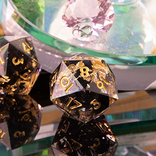 Single D20 Dice - 22mm, 20 Sided D&D Dice for Dungeons and Dragons, DND Dice with Resin Sharp Edge, Handmade Polyhedral for RPG, Roleplaying Games MTG Table Games(Black Gold) - color: D20-black Gold