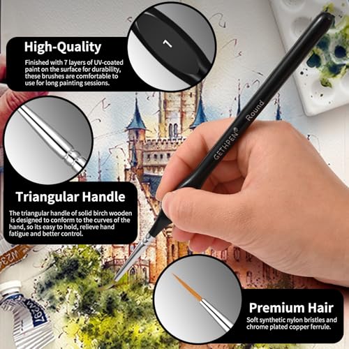 GETHPEN Detail Paint Brushes Set, 15pcs Miniature Paint Brushes | Micro Detail Paint Brush Set, Small Fine Detail Model Brushes, for Acrylics, Watercolors & Paint by Number, Figurine - size: 15 Sizes