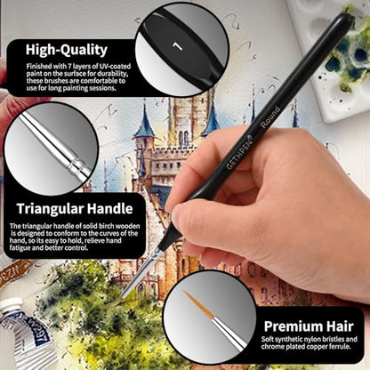 GETHPEN Detail Paint Brushes Set, 15pcs Miniature Paint Brushes | Micro Detail Paint Brush Set, Small Fine Detail Model Brushes, for Acrylics, Watercolors & Paint by Number, Figurine - size: 15 Sizes