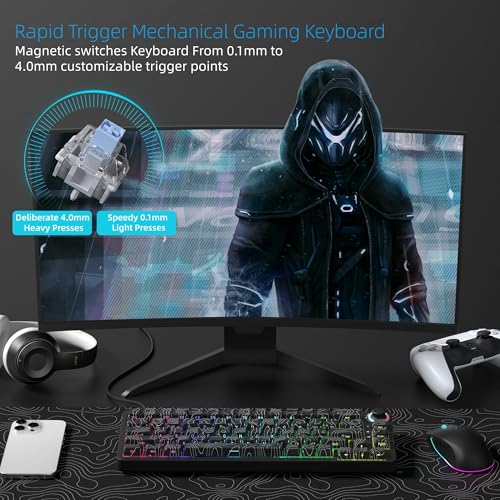 Womier M68HE PRO 60% Percent Keyboard Rapid Trigger Gaming Keyboard RGB | Hall Effect Topographic Keyboard,Wired Custom 8000 Hz Mechanical Keyboard with Magnetic Switch,PBT Keycap for Mac/Win,Black - color: M68HE PRO-Black
