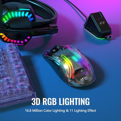 ATTACK SHARK X2 Pro Wireless Gaming Mouse with RGB Charging Dock,Tri-Mode PC Gaming Mice 2.4G/Bluetooth/Wired,Noiseless Mouse RGB Backlit,Transparent Shell,PixArt 3212 4000 DPI,for Win/MAC,Black - color: Black PRO