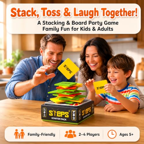STEPS Wooden Board Games for Adults & Family - Color Stack Game for Game Night, Party & Travel Games, Unique Gift, Starter Pack