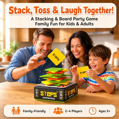 STEPS Wooden Board Games for Adults & Family - Color Stack Game for Game Night, Party & Travel Games, Unique Gift, Starter Pack