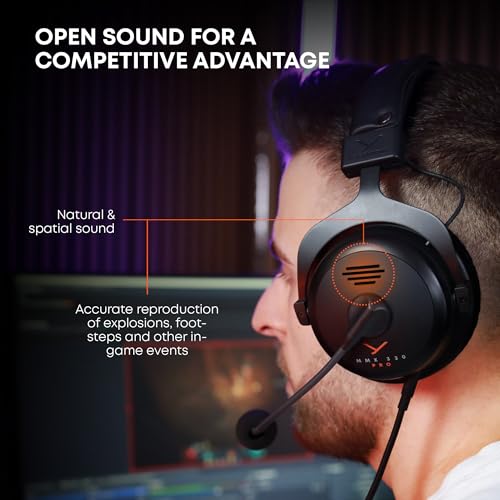 beyerdynamic MMX 330 Pro Open-Back Gaming Headset with Stellar.45 Driver and Condenser Microphone, Wired Gaming Headphone Suitable for PC, Gaming Console, PS, Switch. Handmade in Germany, Black