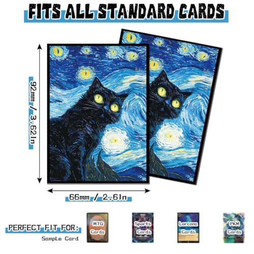 100 Count Card Sleeves Compatible with MTG, Ultra Clear Front & Matte Finish Back, Standard Size TCG Art Sleeves for Trading Cards (Starry Night Black Cat) - color: Starry Night Black Cat