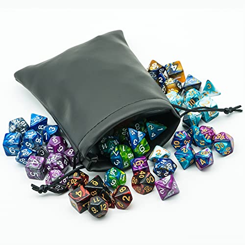 7 Sets DND Dice Polyhedral Dice Set (49pcs) with 1 Large Leather Bag, D&D Die Set for Dungeons and Dragons, RPG Table Games. (7Sets/49Pcs) - color: 7sets/49pcs