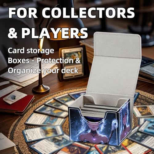 Trading Card Storage Box, Holds 100+ for MTG Cards, PU Leather with Magnetic Closure, Blue Cat Girl Mage Fantasy Durable Deck Box for Magic the Gathering, Trading Card Games - color: Blue Cat Girl Mage Fantasy