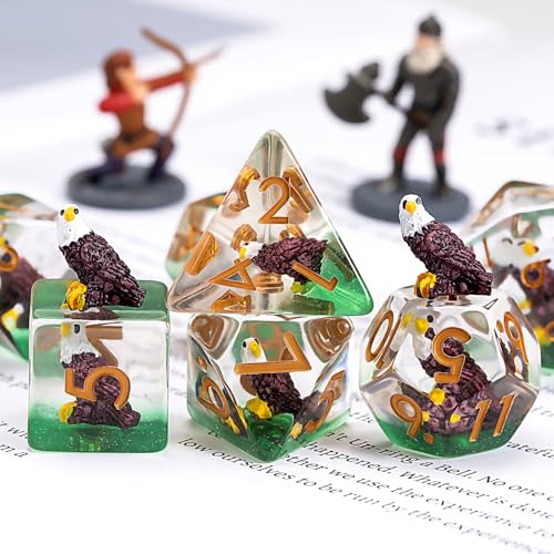Eagle DND Animal Resin D&D Dice Set, 7pcs Polyhedral Dice (D4, D6, D8, D10, D12, D20, D%) for Dungeons and Dragons, RPG, MTG, Role Playing Games - color: Eagle