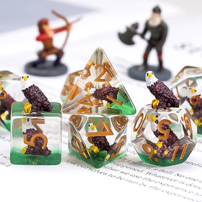 Eagle DND Animal Resin D&D Dice Set, 7pcs Polyhedral Dice (D4, D6, D8, D10, D12, D20, D%) for Dungeons and Dragons, RPG, MTG, Role Playing Games - color: Eagle