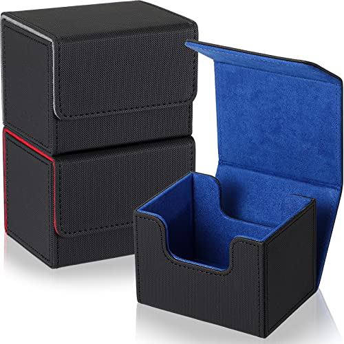 Weewooday 3 Pieces Leather Deck Card Boxes Game Box for 100 Plus Cards Playing Magnetic Storage Box Compatible with Mtg Tcg(Black, Black Red, Black Blue,Horizontal)