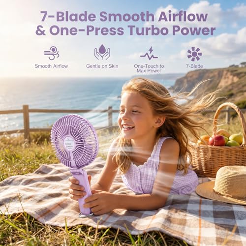 Portable Handheld Fan, 10000mAh Rechargeable 6-Inch Personal Fan for Travel | Ultra Quiet Foldable Desk Fan, 5-Speed Battery Operated Fan with Up to 40H Runtime and Digital Display for Travel and Makeup - color: Purple