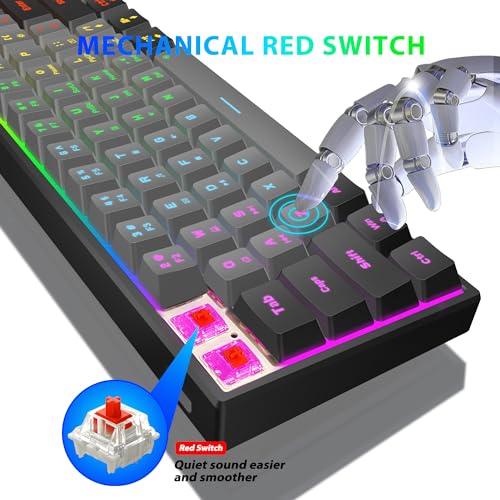 Snpurdiri 60 Percent Machanical Keyboard (Black-Grey, Red Switches) | Full Anti-Ghosting 60% Gaming Keyboard Rainbow Backlit for PC Gamer Office Business - color: Black Grey/Red Switch