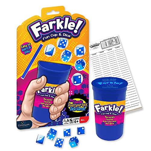 Continuum Games Farkle Fun Cup and Dice The Worlds Favorite Classic Push Your Luck Dice Game Includes Rolling Dice Cup, 6 Dice, and Scorepad Ages 6 and up - style: Fun Cup