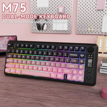 ZIYOU LANG M75 Wireless Gaming Keyboard, RGB Backlit Rechargeable 2000mAh Battery, Small Membrane But Mechanical Feel Keyboard with Smart Display & Knob, PBT Gradient keycaps for PC, MAC-BlackBerry - color: Blackberry