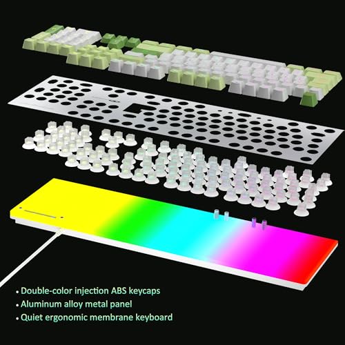 MageGee GT838 Gaming Keyboard and Mouse Combo, 104 Keys RGB Backlit Quiet Wired Keyboards with Number Pad, Metal Panel, Anti-Ghosting, Keyboards Set for Desktop, Laptop, PC, Green - color: White Green