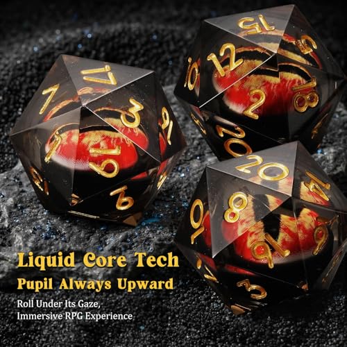 MoKo Liquid Core DND Dice Set 7PCS, Black + Gold | Sharp Edge Resin Polyhedral, D20 D12 D10 D8 D6 D4 D%, Gift Box Included, Compatible with Dungeons and Dragons RPG - color: 1 - Black + Gold