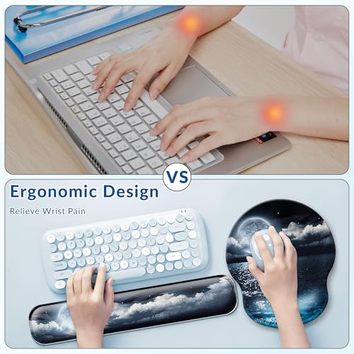 Desk Mat Set Keyboard and Mouse Pad with Wrist Rest Support | Ergonomic,Pain Relief, 4-in-1 Large Big Mousepad Computer Mats,Desk Pad Matt Mats for Desktop Home & Office - color: H-Night Sea