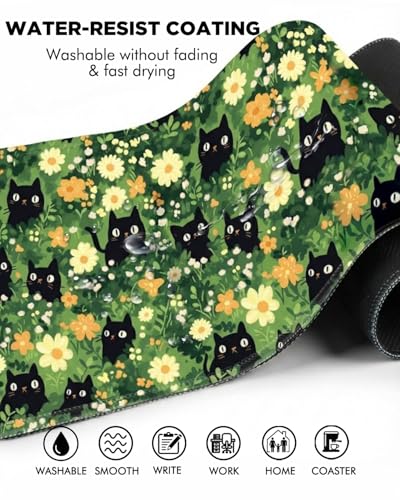 Mouse Pad, Desk Mat, 31.5x11.8in Large Mousepad | Desk Pad with Stitched Edge & Rubber Non-Slip Bottom, Gaming Mouse Pad, Mousepad for Home, Office, Grassland Black Cat - color: Grassland Black Cat