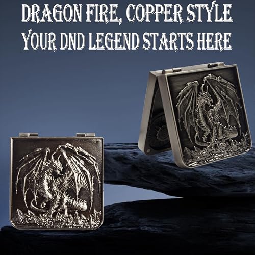Metal DND Dice Set 7-in-1 Spinner with Dragon Case - Silver | Foldable polyhedral dice, for Dungeons & Dragons RPG games, Premium metal spinner,3D dragon, storage case included - color: Silver
