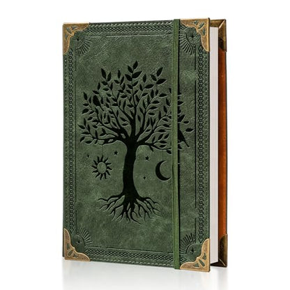 Ovesmusl PU Leather A5 Binder 6 Ring Refillable Journal 100 GSM 240 Pages Refill Paper Include A5 Planner Binder Loose Leaf Binder Notebook 5.7”x8.3”, Green Tree - color: Green Tree