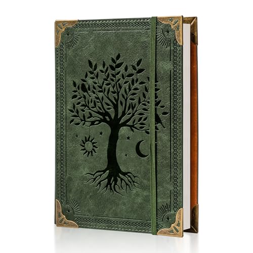 Ovesmusl PU Leather A5 Binder 6 Ring Refillable Journal 100 GSM 240 Pages Refill Paper Include A5 Planner Binder Loose Leaf Binder Notebook 5.7”x8.3”, Green Tree - color: Green Tree