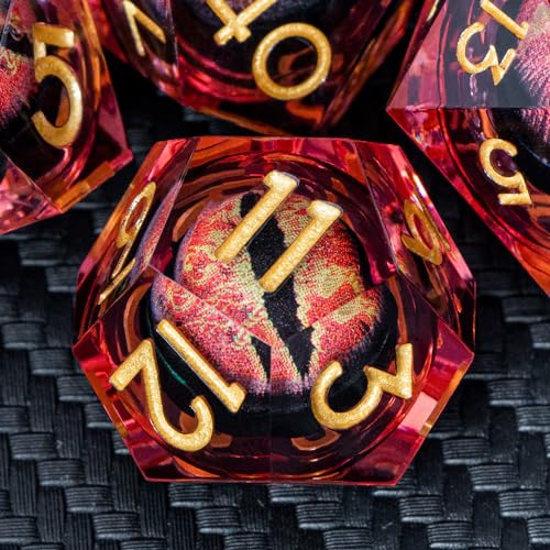 ARUOHHA DND Resin Dice Dragon Eye Dice Liquid Core Red Sharp Edged Dice Set with Gift Box, Polyhedral D and D Dice Set Role Playing Game D20 D12 D10 D8 D6 D4 - color: Ly03-red