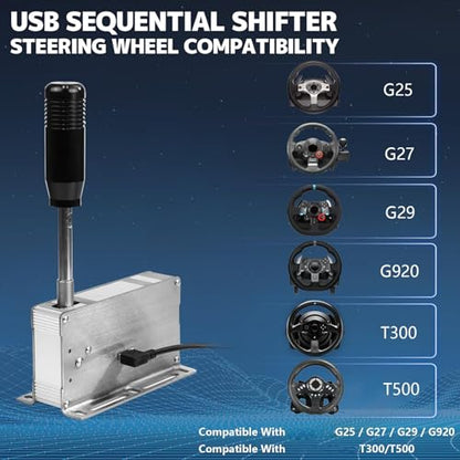 Mjaie Realistic Racing Shifter Plug and Play USB Sequential Controller Handbrake for PC Game Ergonomics Racing Gear Shifter