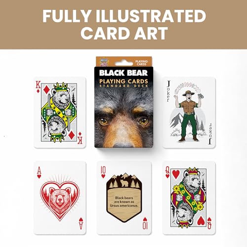 Masterpieces Black Bear Playing Cards Deck - Animal Themed Standard 54 Card Deck, Unique Black Bear Face Cards & Jokers, Retro Style, for Families & Adults - style: Black Bear